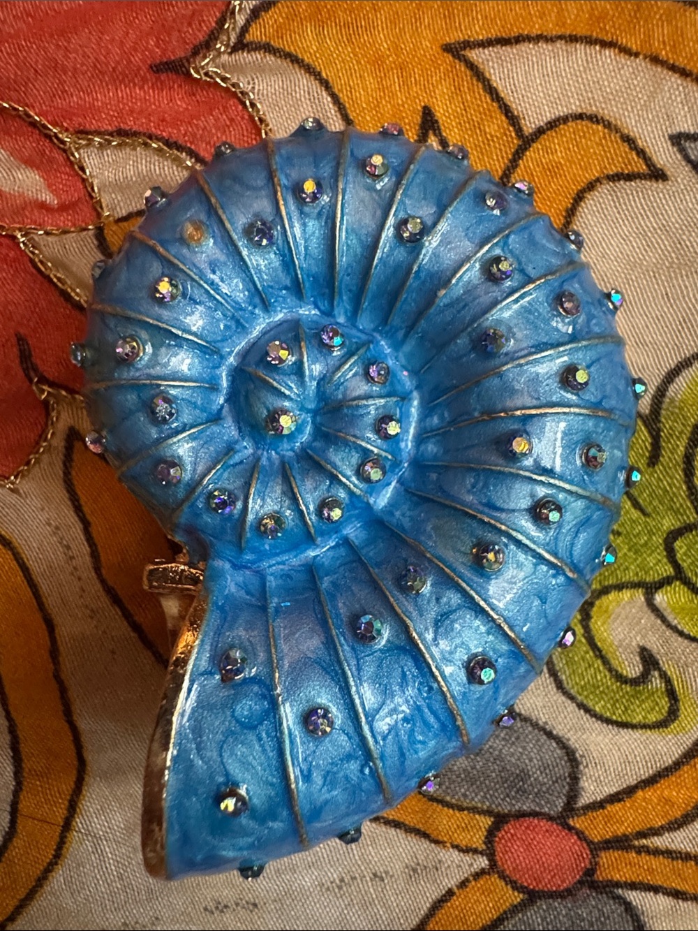 NWOT Blue Nautilus Shell Trinket Box with Rhinestones